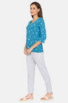 Rosaline Starry Nights Knit Cotton Pyjama Set - Crystal Teal — thumbnail 2